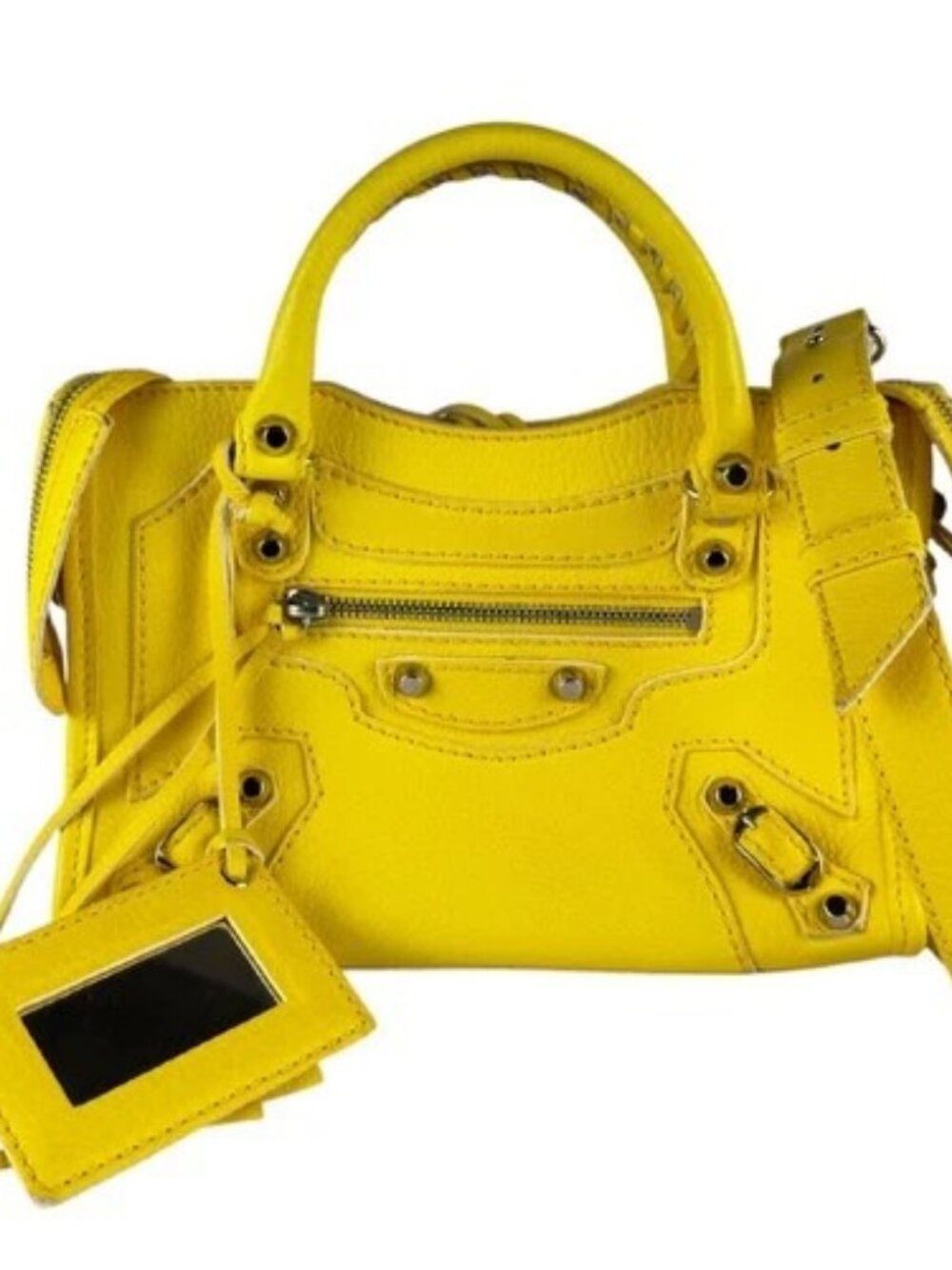 Auth BALENCIAGA Classic Mini City Handbag Shoulder Bag Yellow Leather - z10534